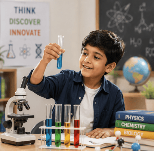 A student examining a test tube during a hands-on science session